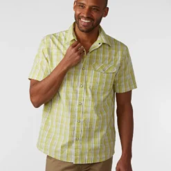 New 🛒 Stio Men's Curtis Camp 👕 Shirt SS 🤩 -Stio Sales M Curtis Camp Shirt SS Forage Green Plaid 1