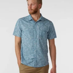 New 🛒 Stio Men's Curtis Camp 👕 Shirt SS 🤩 -Stio Sales M Curtis Camp Shirt SS River Shimmer Etched Floral 1