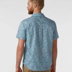 New 🛒 Stio Men's Curtis Camp 👕 Shirt SS 🤩 -Stio Sales M Curtis Camp Shirt SS River Shimmer Etched Floral 2