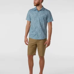 New 🛒 Stio Men's Curtis Camp 👕 Shirt SS 🤩 -Stio Sales M Curtis Camp Shirt SS River Shimmer Etched Floral 3