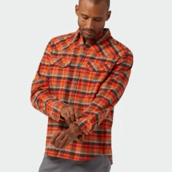 Cheap 🔥 Stio Men's Junction Midweight Flannel 👚 Shirt 🔥 -Stio Sales M Junction Midweight Flannel Shirt Risk Red Plaid 2